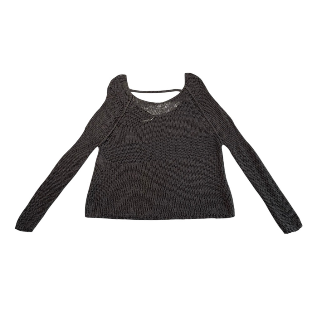 Free People Open Knit Linen Silk Cotton Sweater M Gray Boho Slouchy Beach Indie - Picture 5 of 8